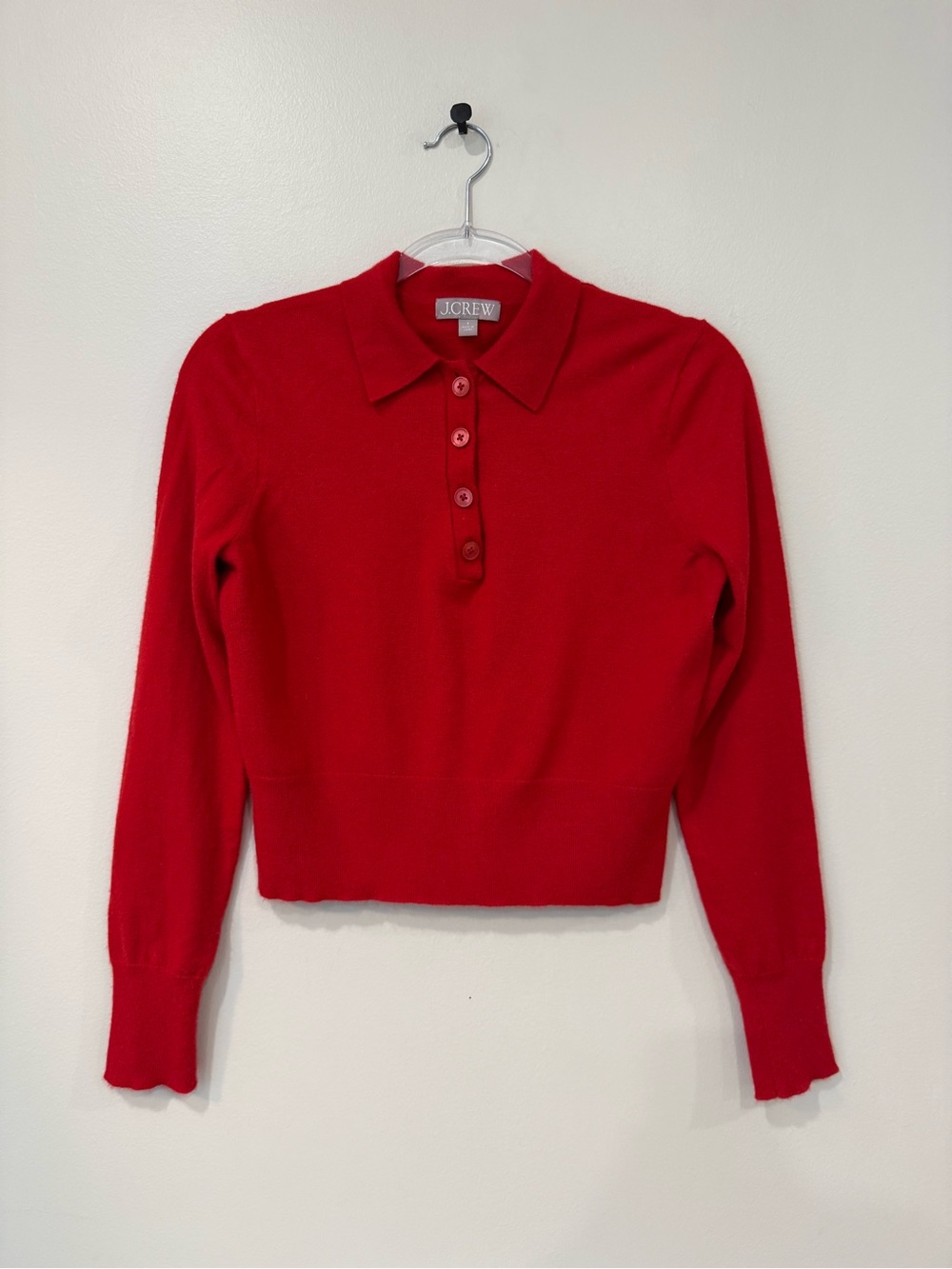 J.Crew Red Featherweight Cashmere Blend Polo Sweater Small Holiday - Picture 2 of 9